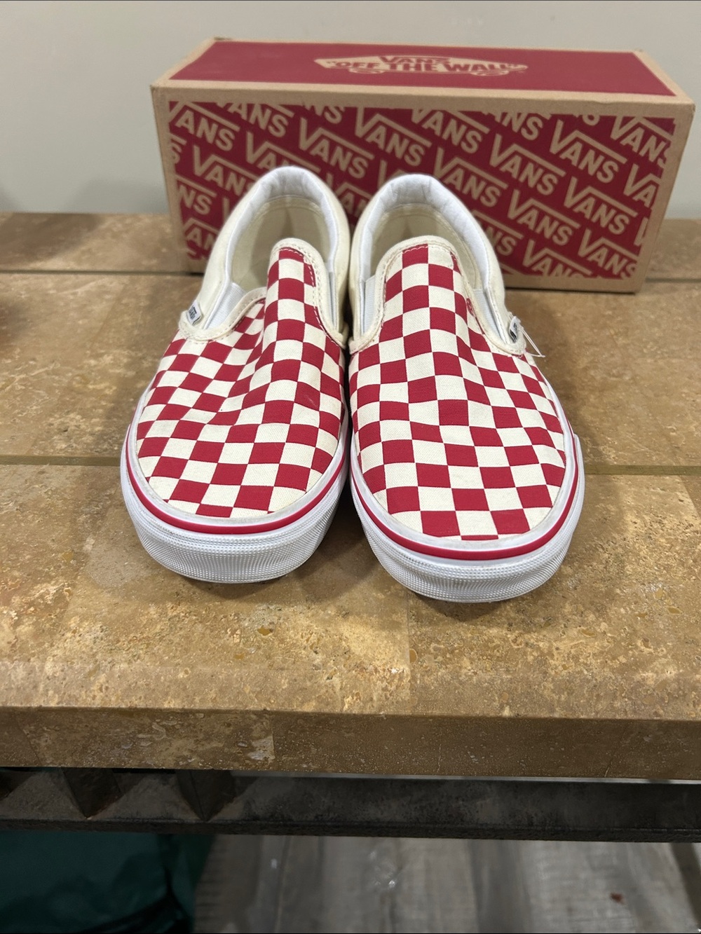 Vans Slip-On Checkerboard Sneakers - Red and White